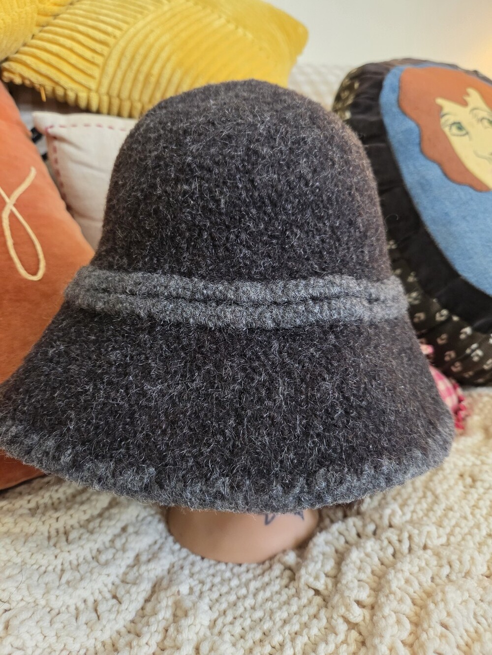 Hand made vintage  felted wool bucket hat excellent condition 23" Inside